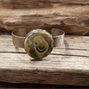 Artisan Brass and Jasper Cuff Bracelet
